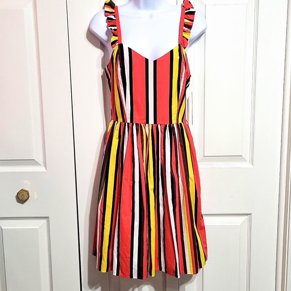 NWT Gianni Bini Sweet and Sour Kristin Ruffle Sleeveless Stripes Dress C…